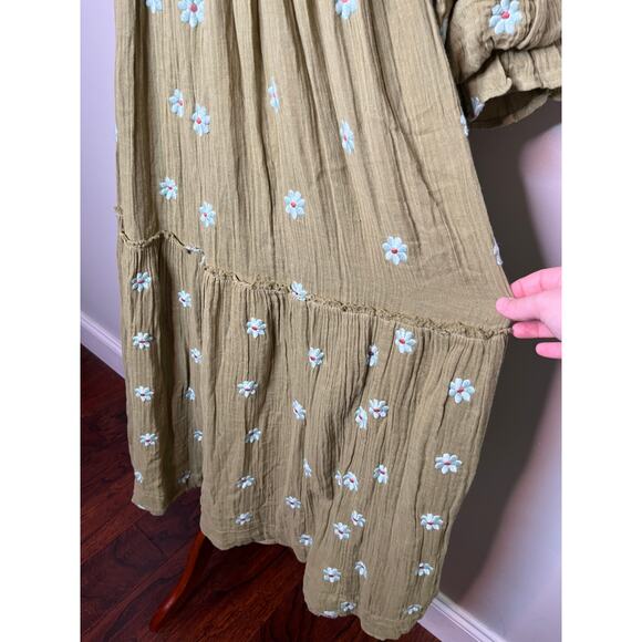 Free People Green Floral Fairy Cottage Boho Gauze Smocked Dahlia Maxi Dress M - Picture 3 of 6